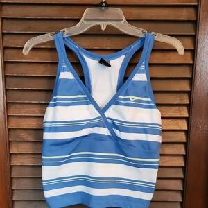 Nike Women's Blue and White Striped Tank Top